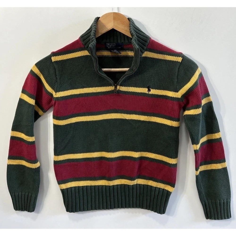 Vintage Boys Polo Ralph Lauren Sweater 1/4 Zip Pullover Hong Kong Sz 7